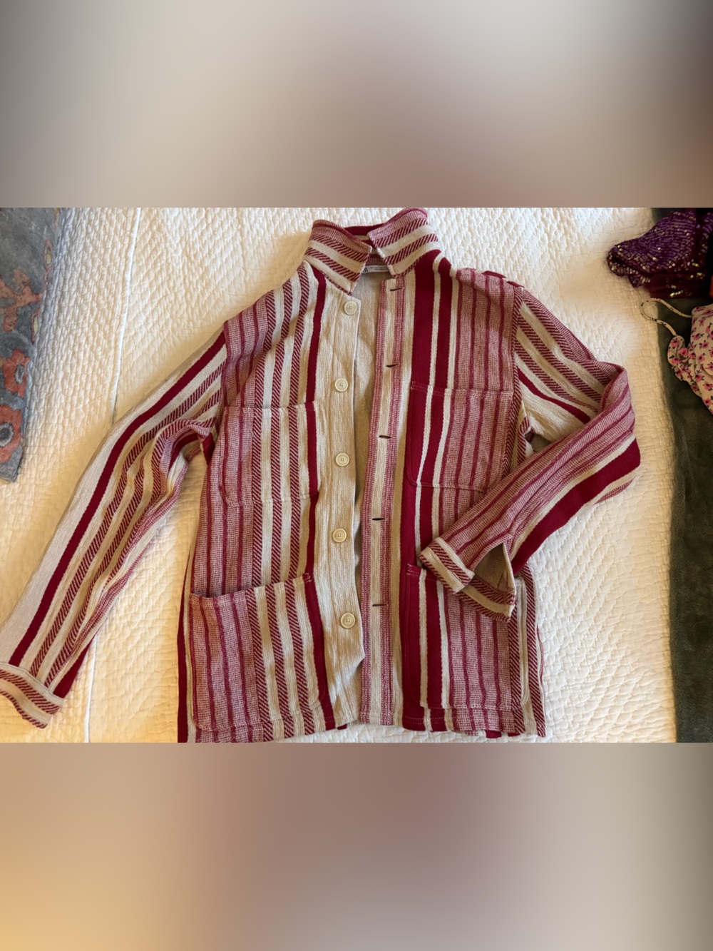 Striped Button Jacket in Red and Cream